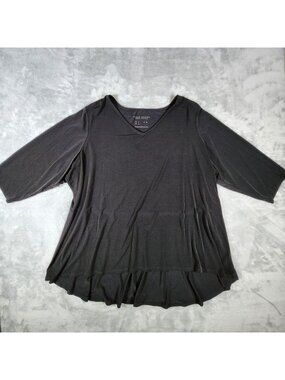 Susan Graver Liquid Knit Hi Low Top 3X Plus Black Slinky Packable Office Resort